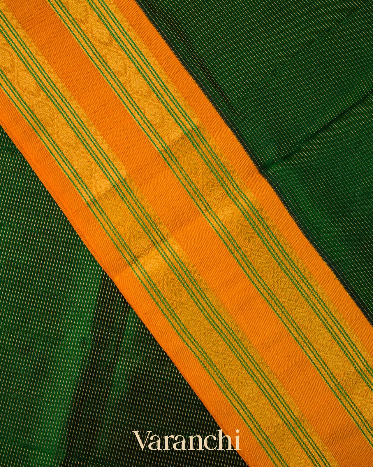Bottle Green Striped Pure Kanchipuram Silk Cotton Handloom Saree 