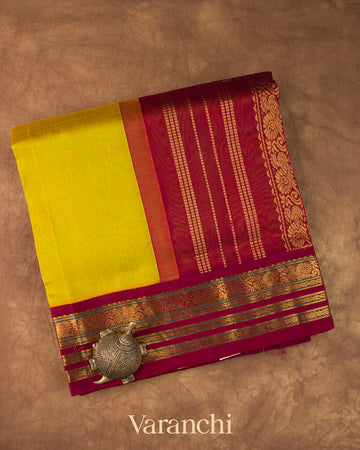 Golden Olive Pure Kanchipuram Silk Cotton Handloom Saree