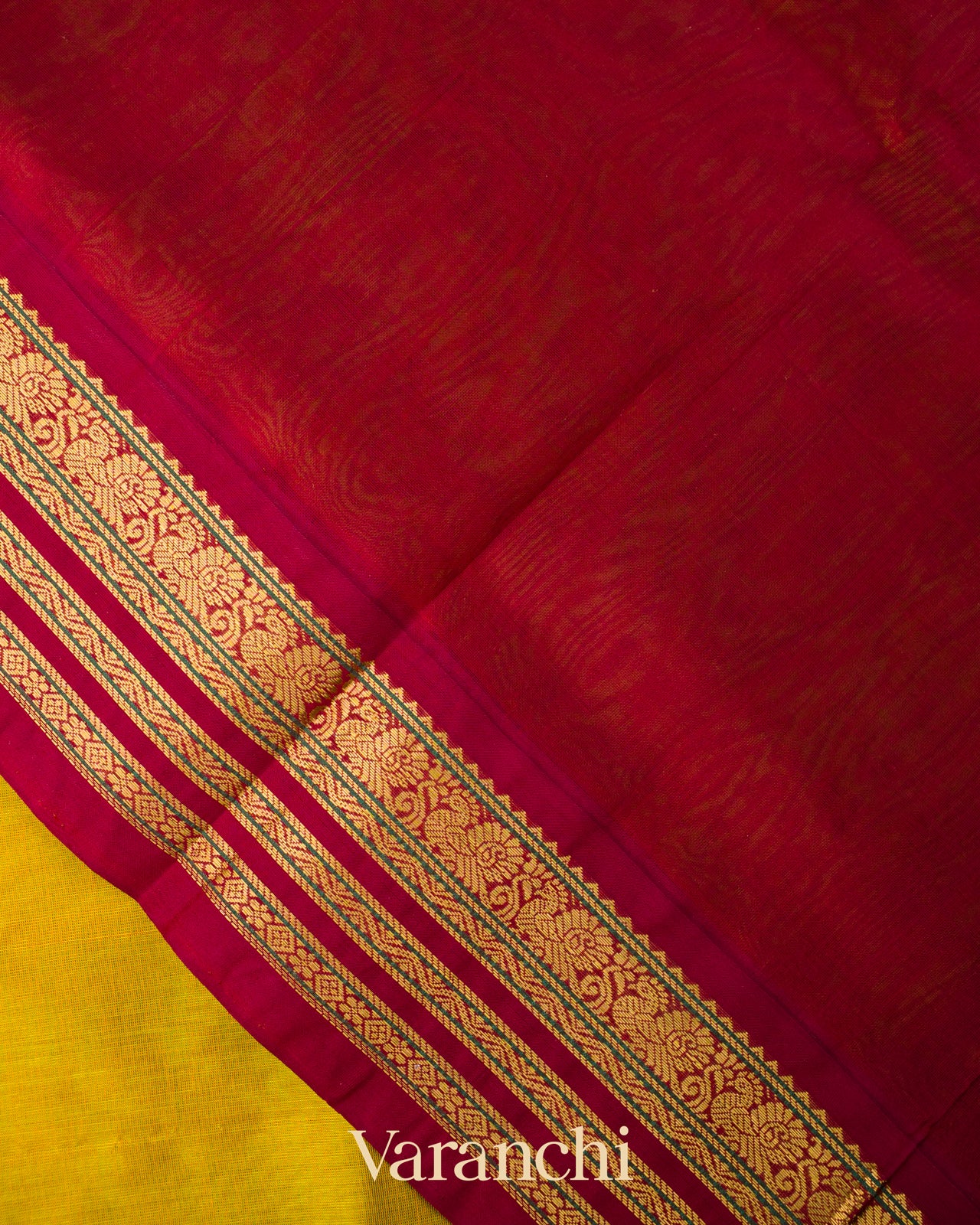 Golden Olive Pure Kanchipuram Silk Cotton Handloom Saree