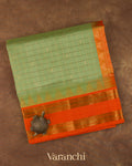 Pista Green Checkerd Pure Kanchipuram Silk Cotton Handloom Saree