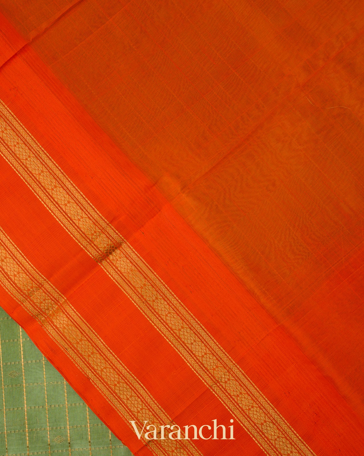 Pista Green Checkerd Pure Kanchipuram Silk Cotton Handloom Saree