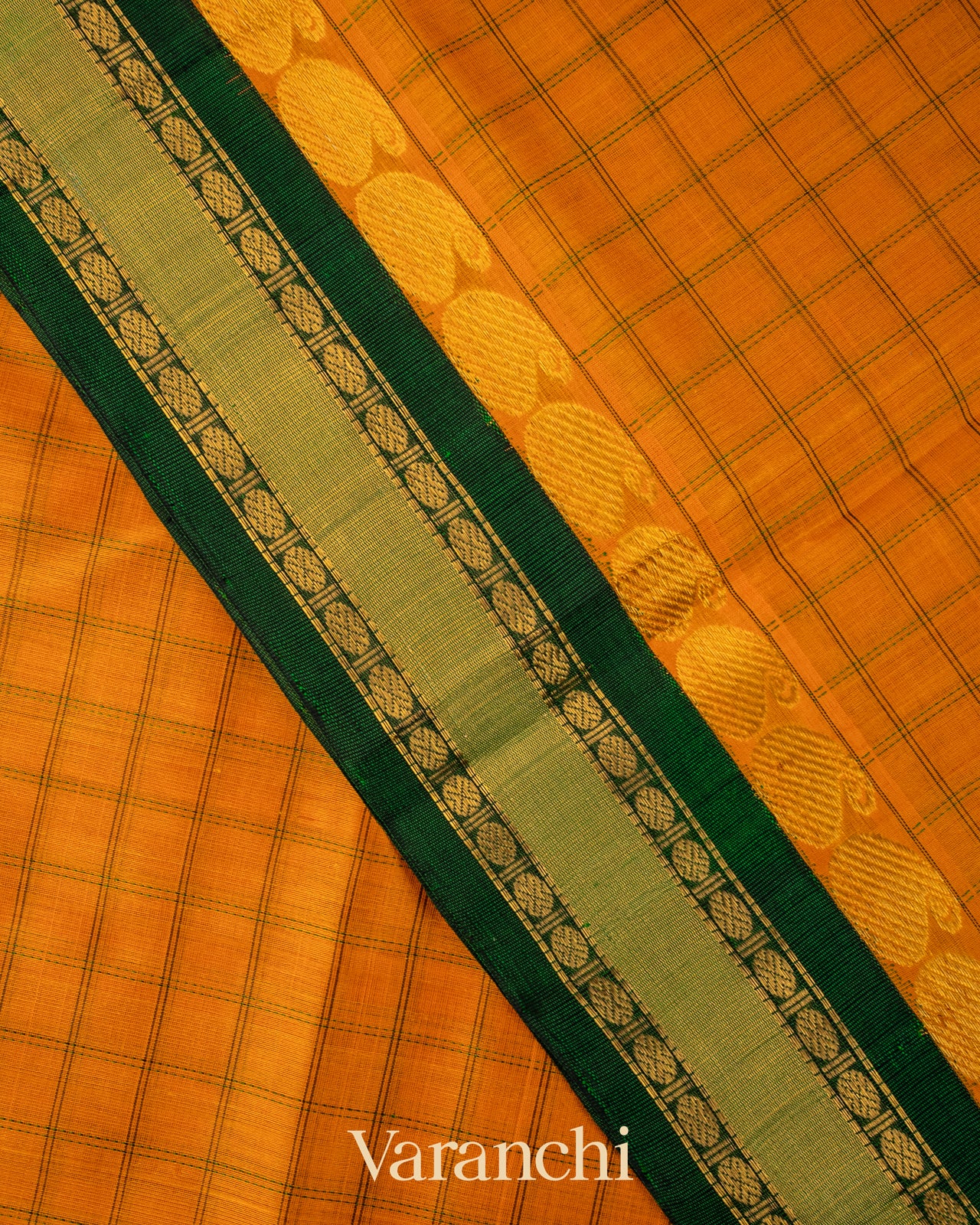 Mango Yellow Pure Kanchipuram Silk Cotton Handloom Saree
