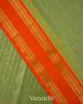 Pista Green Checkerd Pure Kanchipuram Silk Cotton Handloom Saree