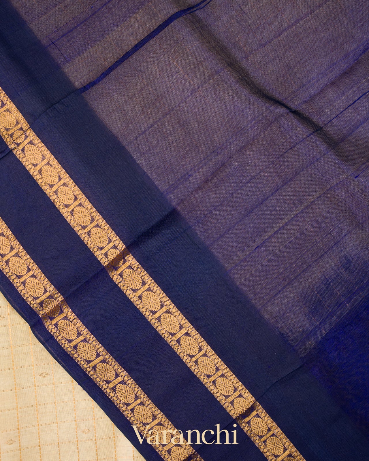 Ivory Checks Pure Kanchipuram Silk Cotton Handloom Saree