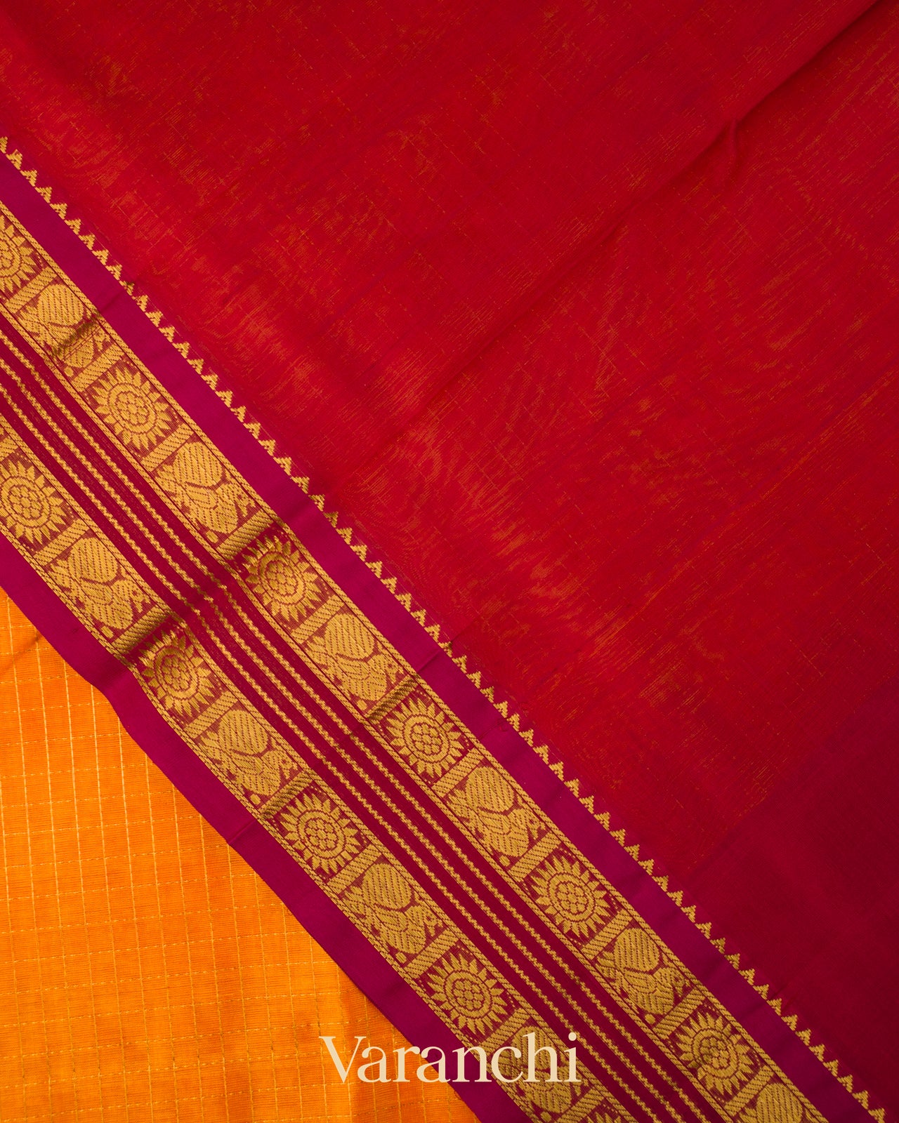 Turmeric Yellow Pure Kanchipuram Silk Cotton Handloom Saree
