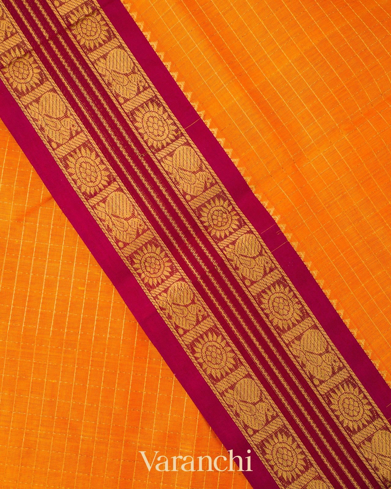 Turmeric Yellow Pure Kanchipuram Silk Cotton Handloom Saree
