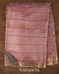 Onion Pink Striped and Tissue Applique Pure Kora Silk Saree