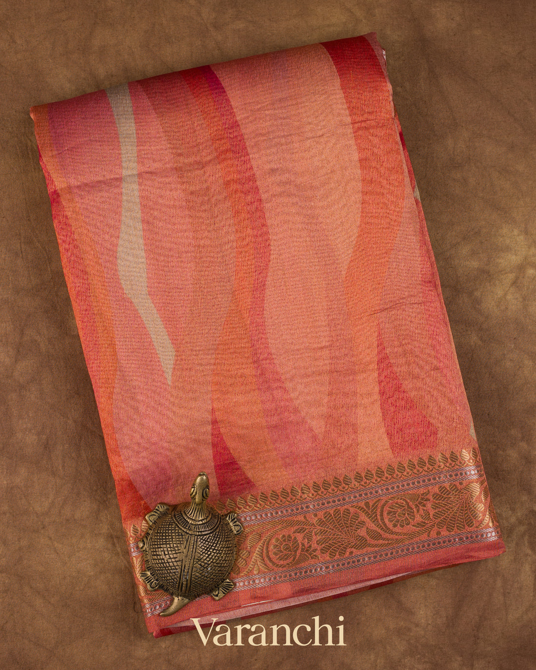 Burnt Red Digital Printed Pure Silk Cotton Tissue Saree 