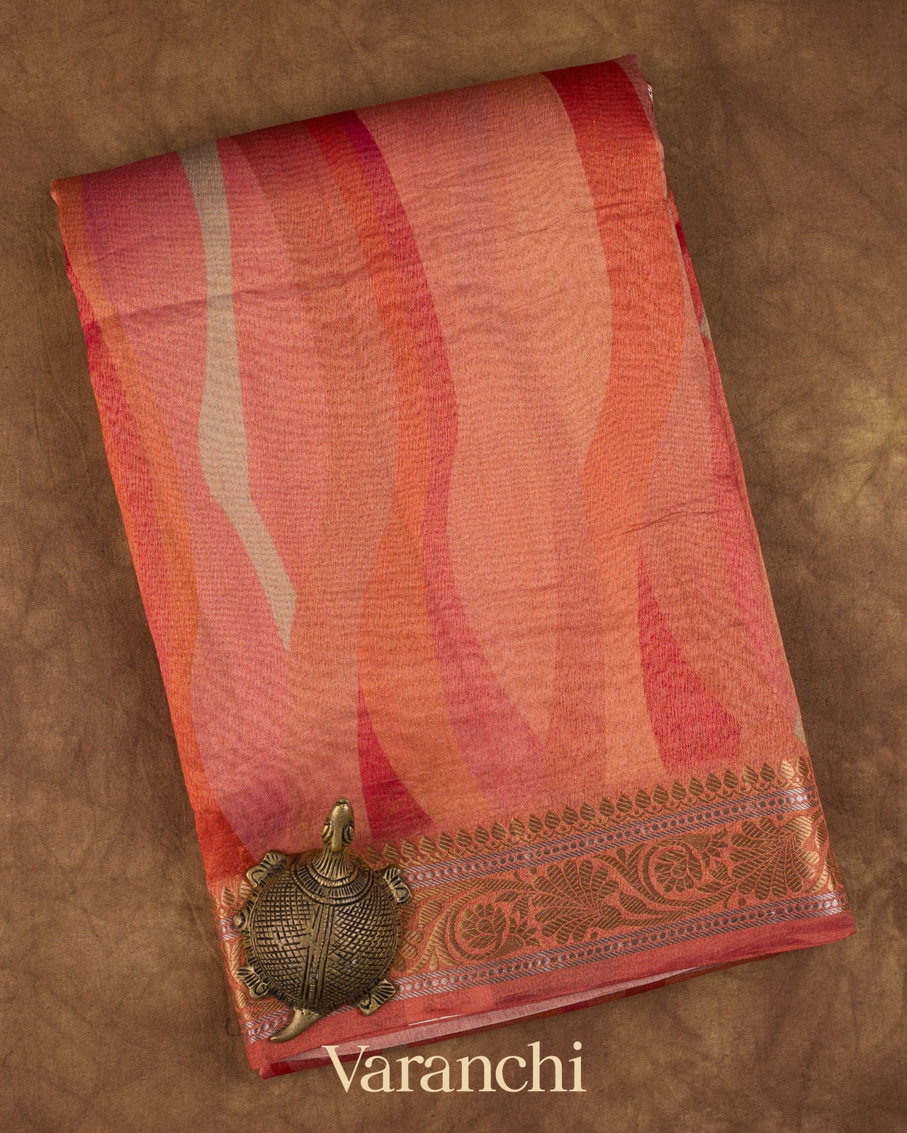 Burnt Red Digital Printed Pure Silk Cotton Tissue Saree 