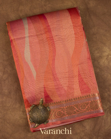 Burnt Red Digital Printed Pure Silk Cotton Tissue Saree 