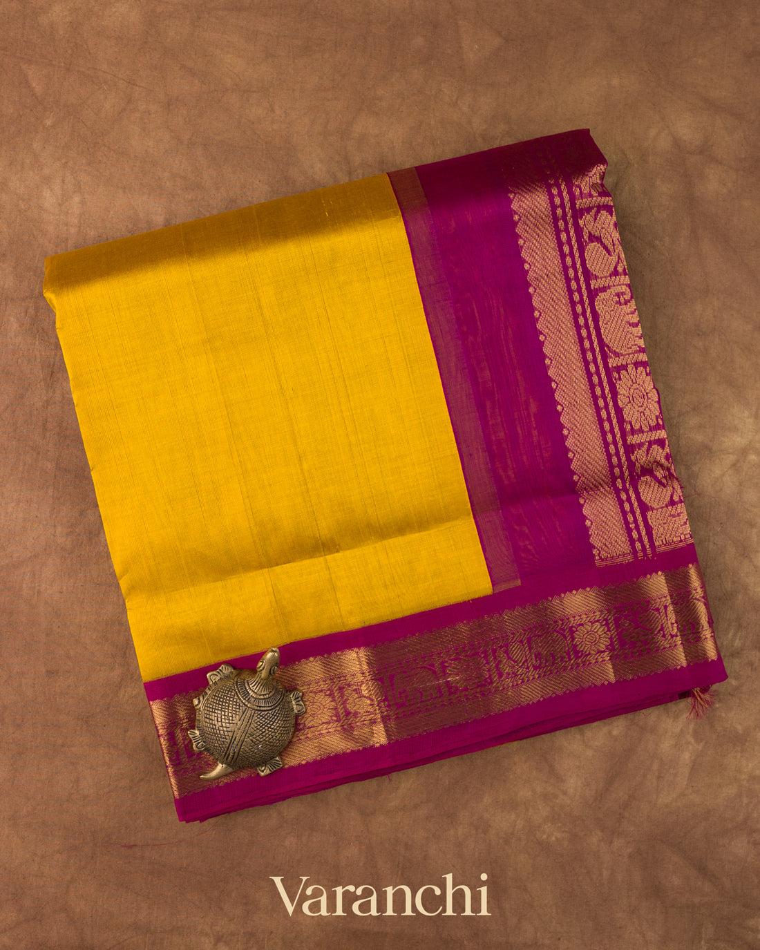 Golden Yellow  Pure Kanchipuram Silk Cotton Handloom Saree 