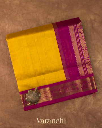 Golden Yellow  Pure Kanchipuram Silk Cotton Handloom Saree 