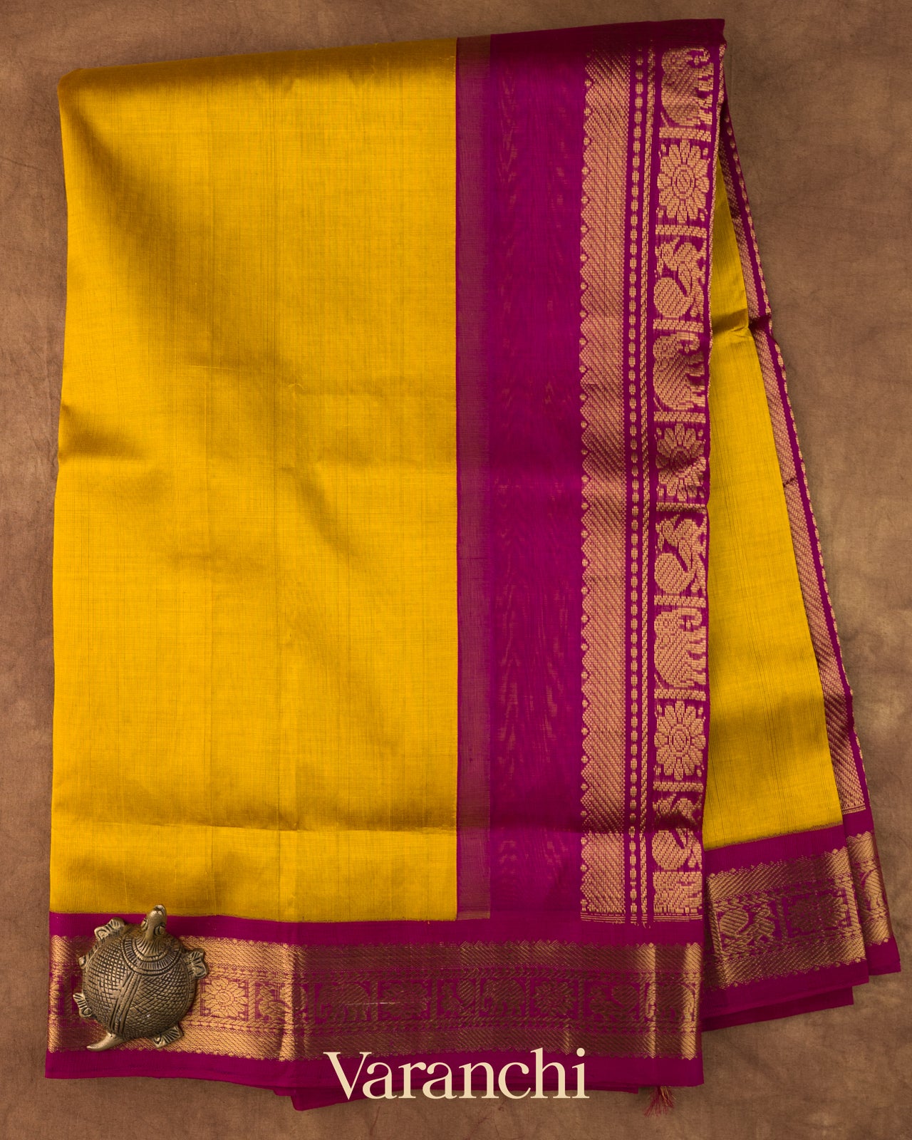 Golden Yellow  Pure Kanchipuram Silk Cotton Handloom Saree 