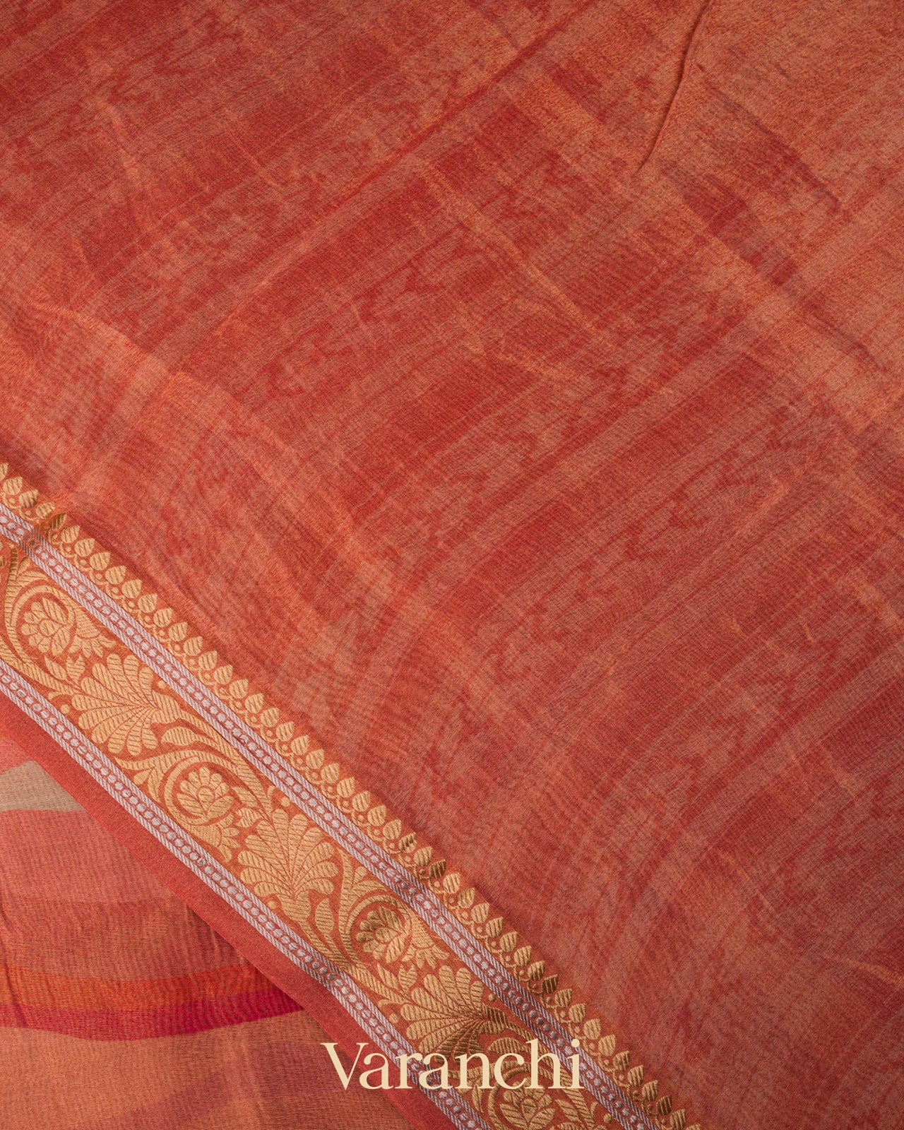 Burnt Red Digital Printed Pure Silk Cotton Tissue Saree 