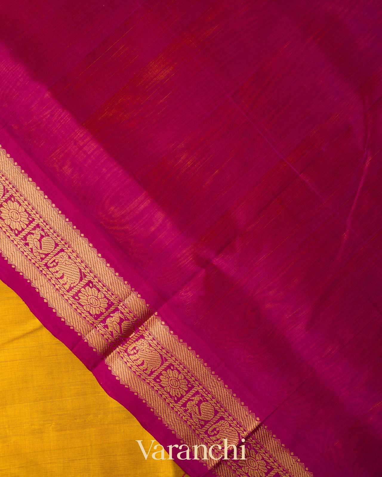 Golden Yellow  Pure Kanchipuram Silk Cotton Handloom Saree 