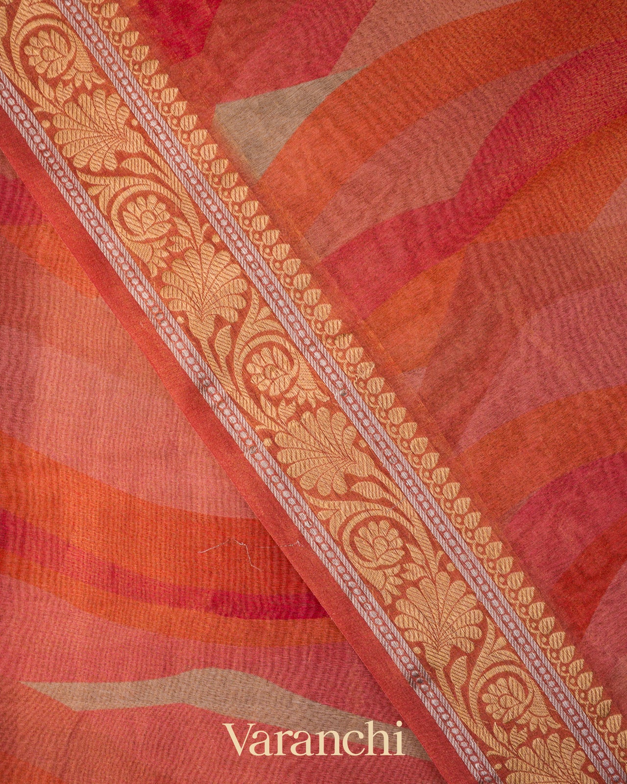 Burnt Red Digital Printed Pure Silk Cotton Tissue Saree 