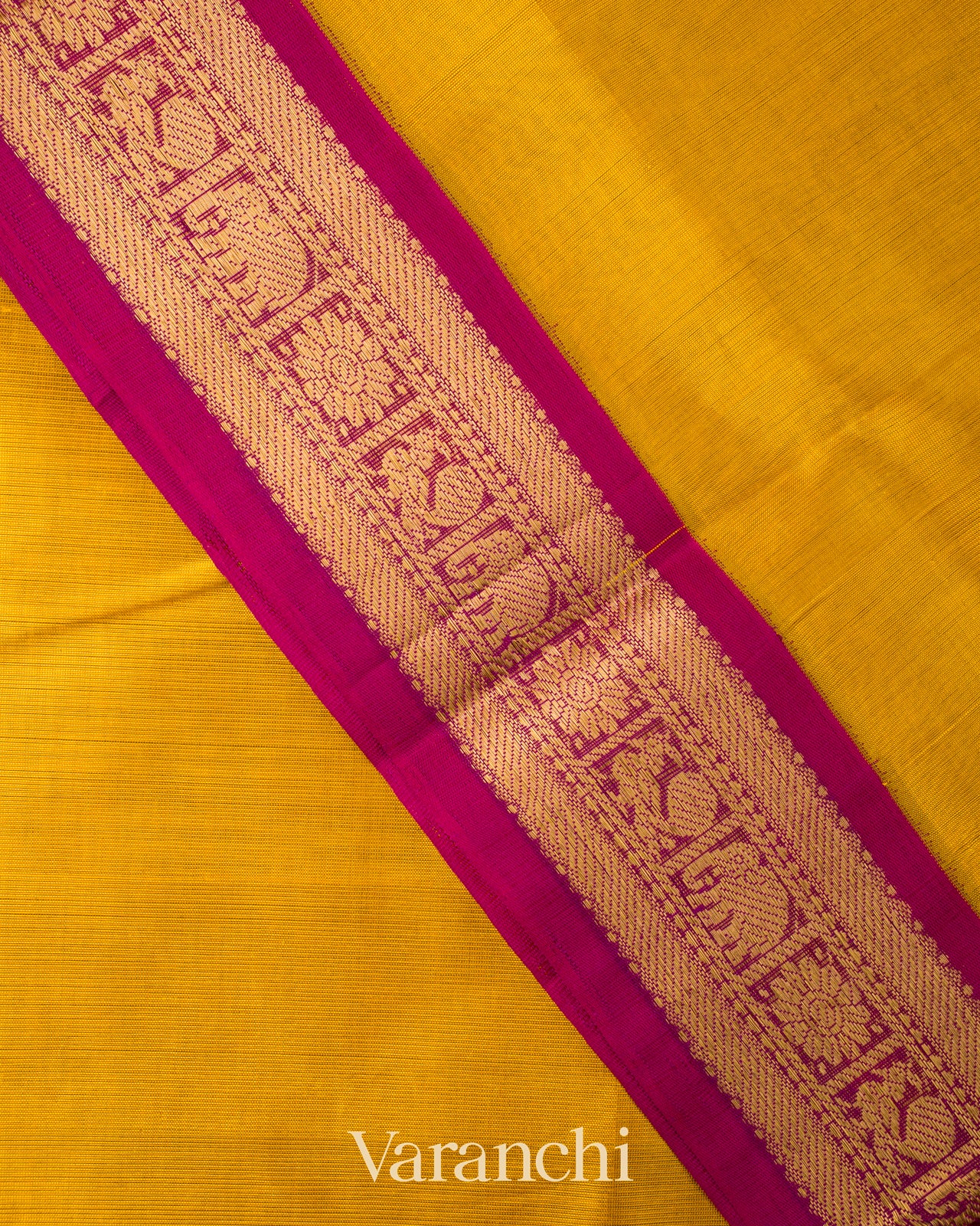 Golden Yellow  Pure Kanchipuram Silk Cotton Handloom Saree 