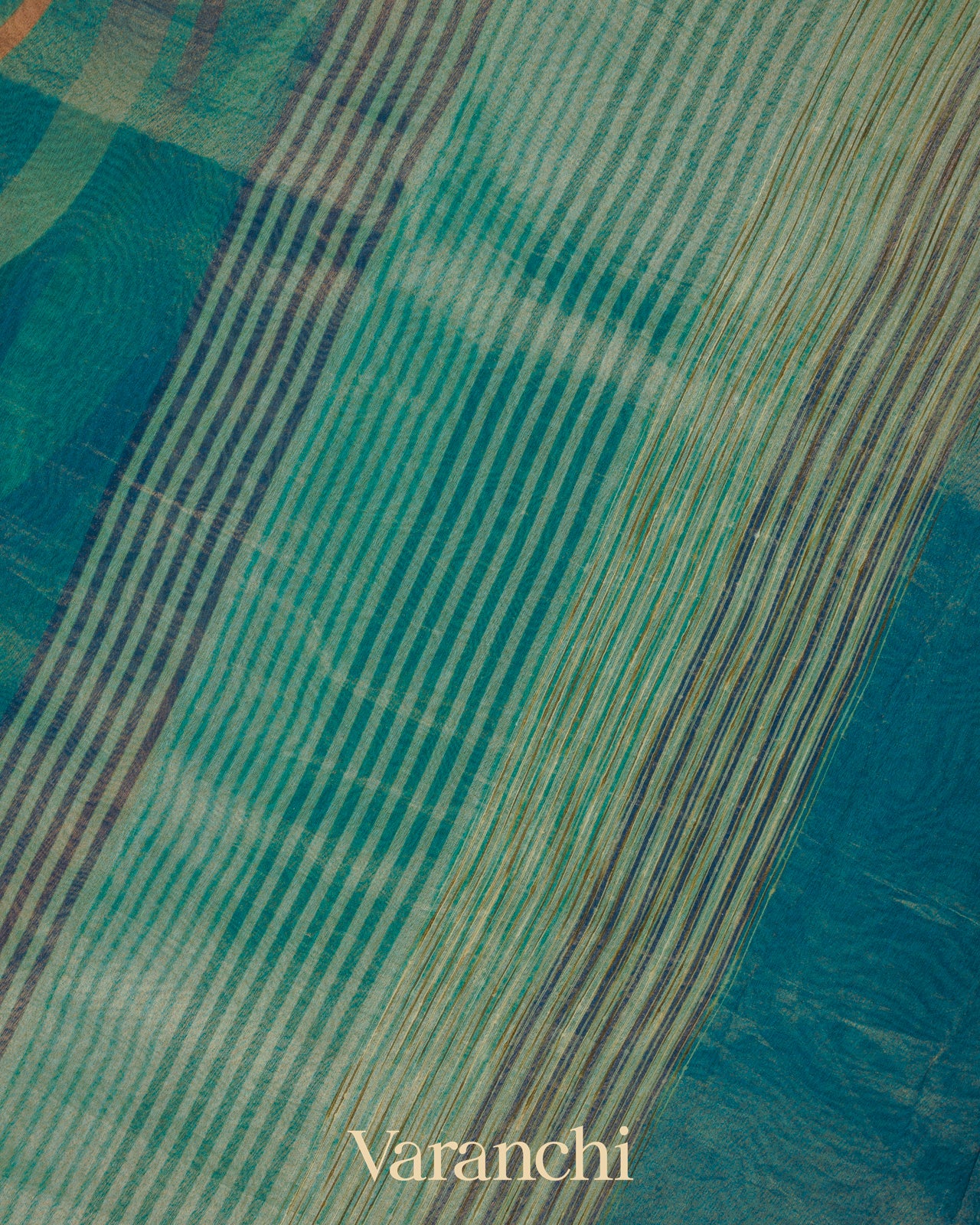 Teal Blue Digital Printed Pure Silk Cotton Tissue Saree 