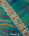 Teal Blue Digital Printed Pure Silk Cotton Tissue Saree 