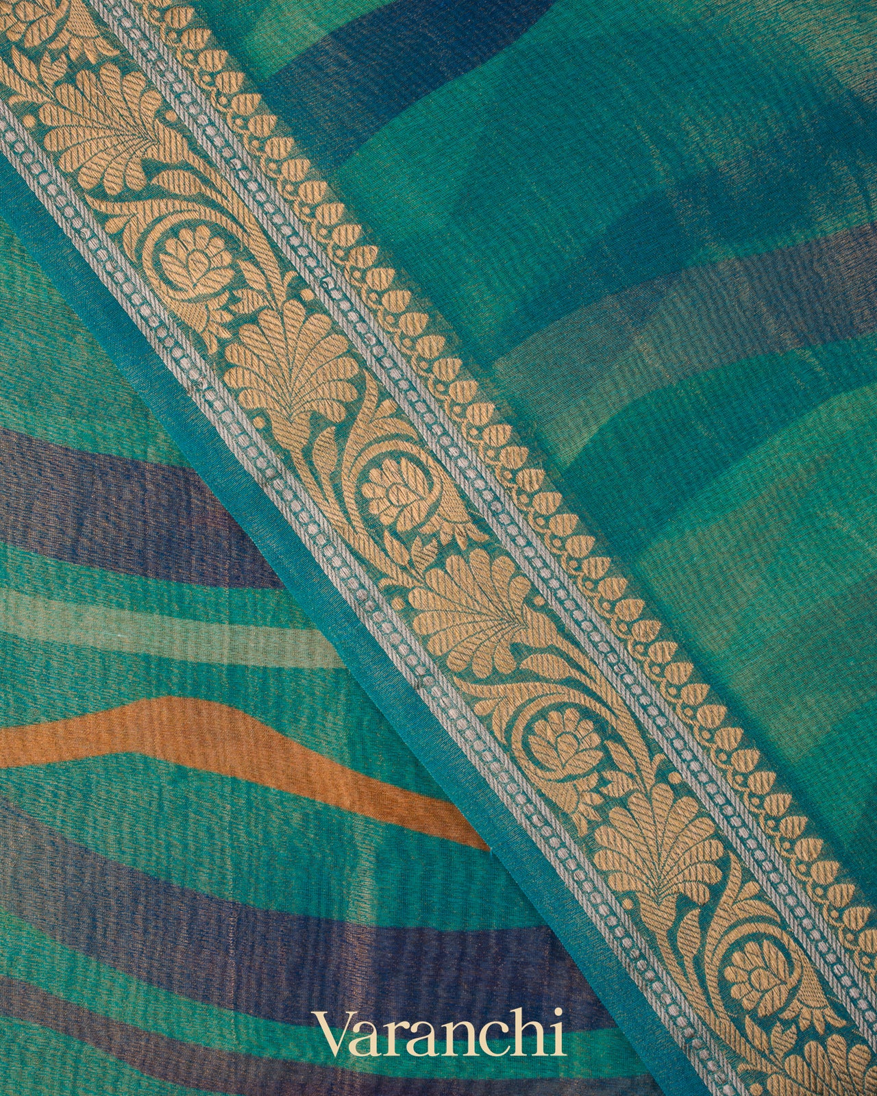Teal Blue Digital Printed Pure Silk Cotton Tissue Saree 