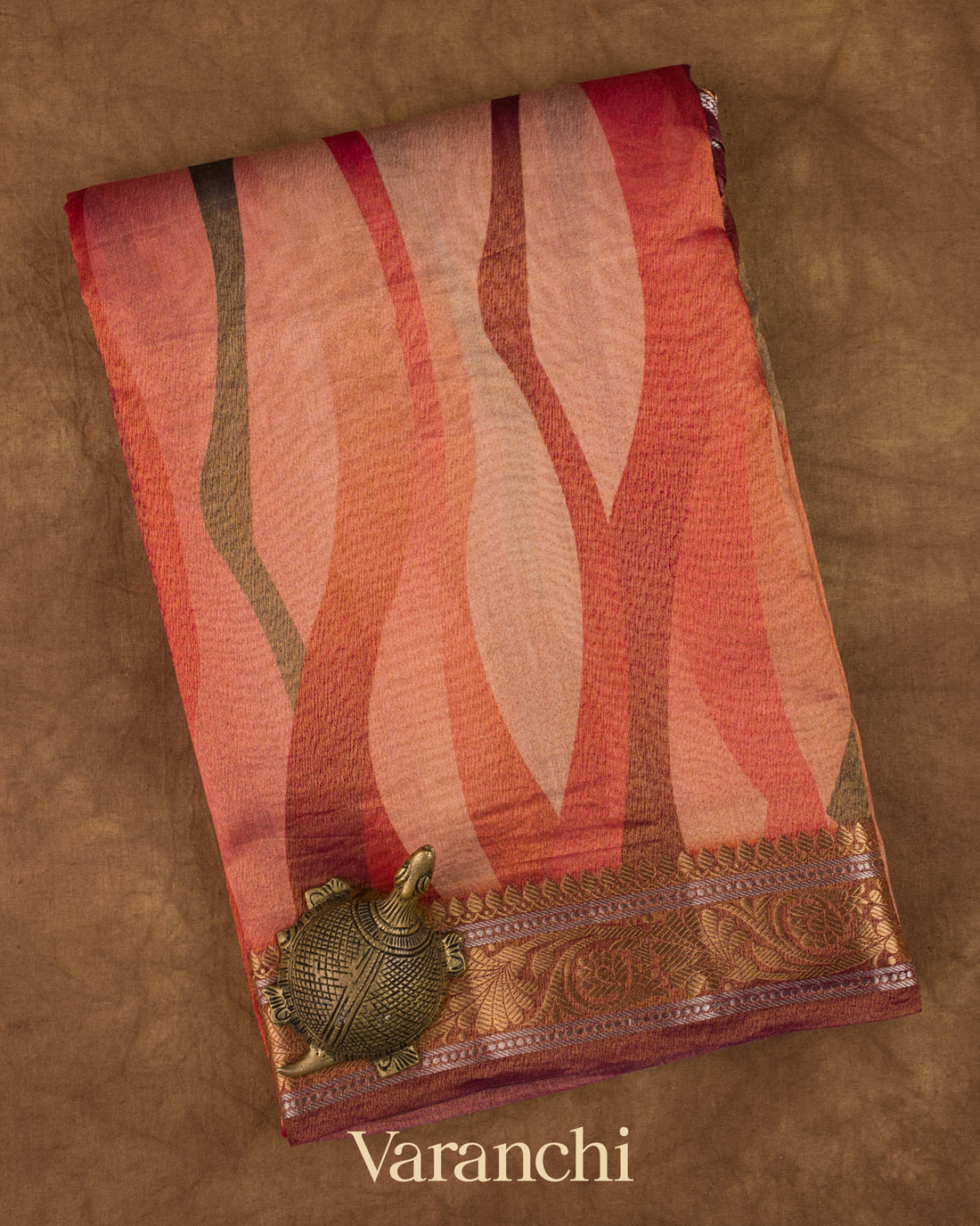 Burnt Red Multicoloured Digital Printed Pure Silk Cotton Tissue Saree