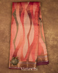 Burnt Red Multicoloured Digital Printed Pure Silk Cotton Tissue Saree