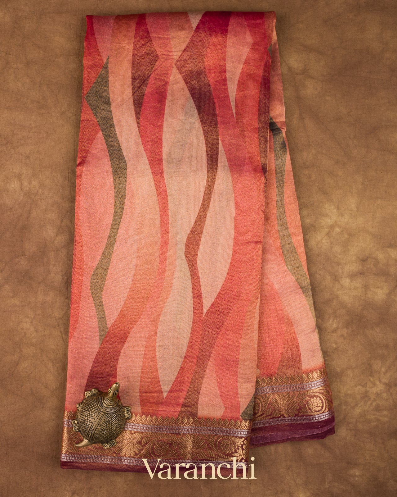 Burnt Red Multicoloured Digital Printed Pure Silk Cotton Tissue Saree