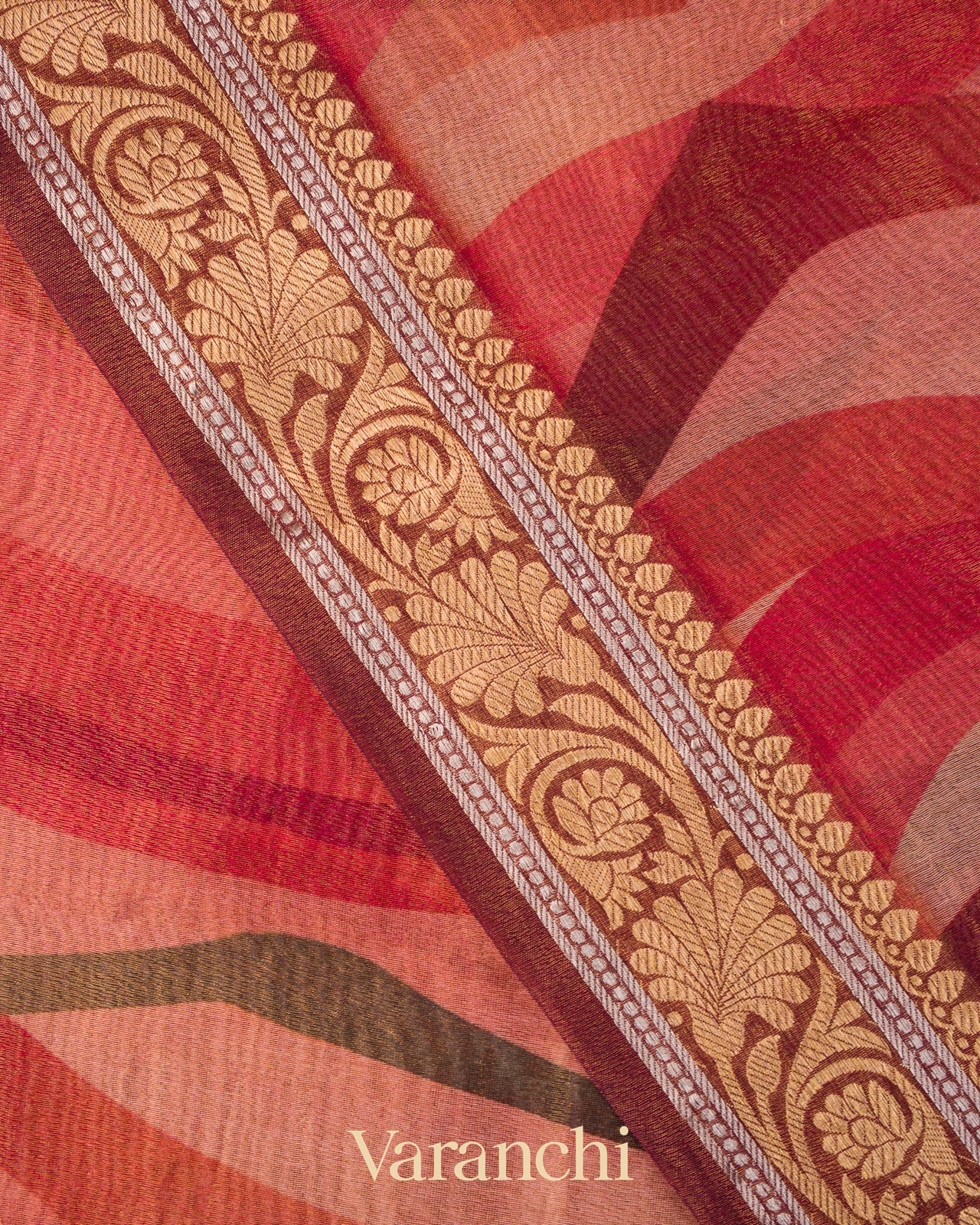 Burnt Red Multicoloured Digital Printed Pure Silk Cotton Tissue Saree