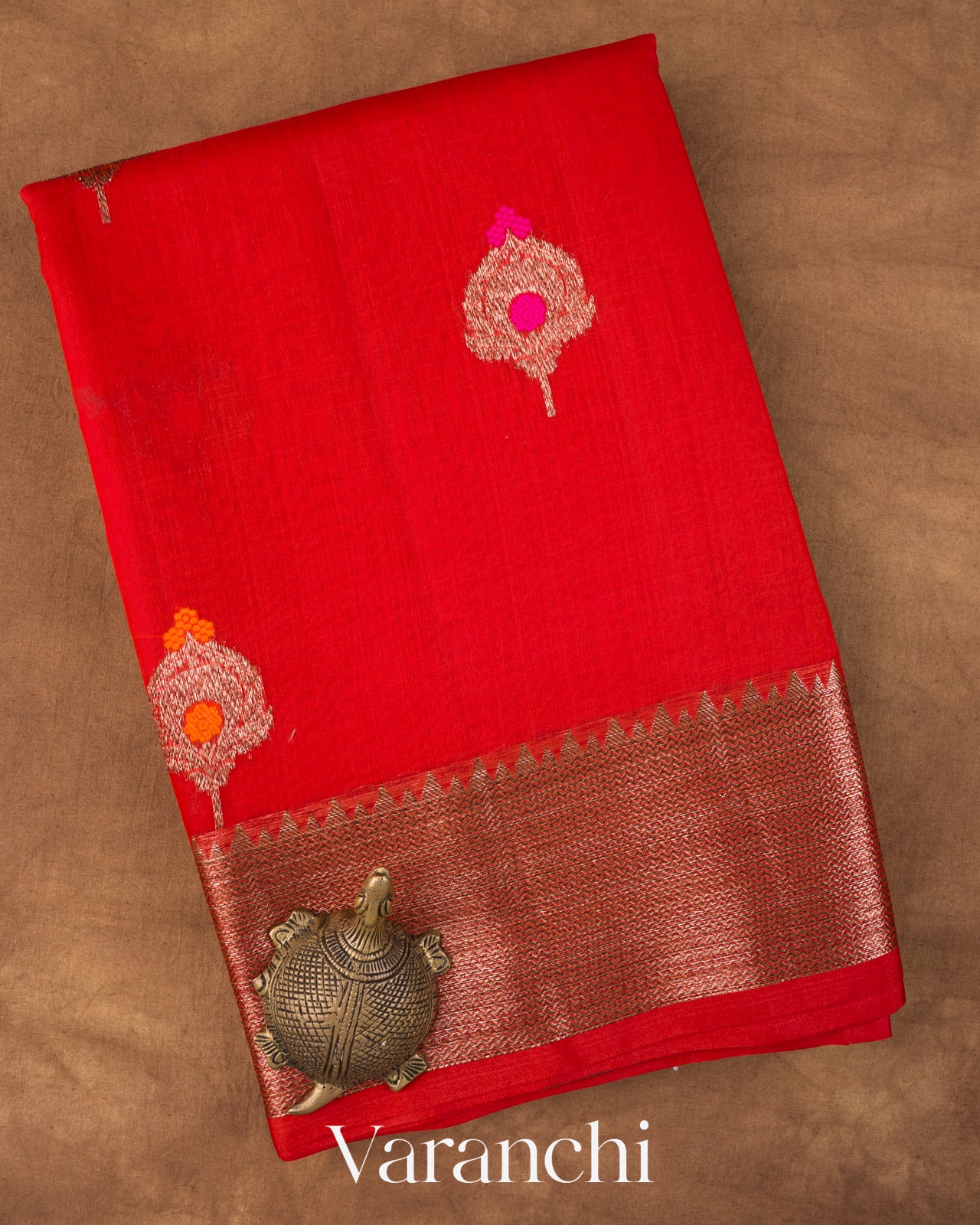 Tulip Red Pure Chanderi Silk Cotton Handloom Saree