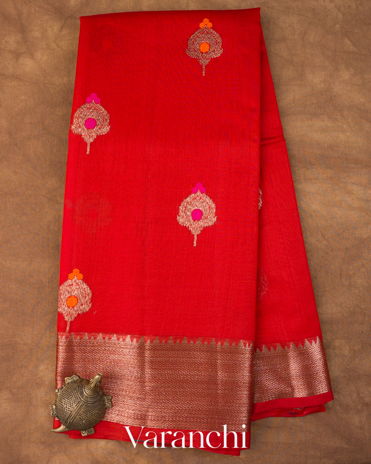 Tulip Red Pure Chanderi Silk Cotton Handloom Saree