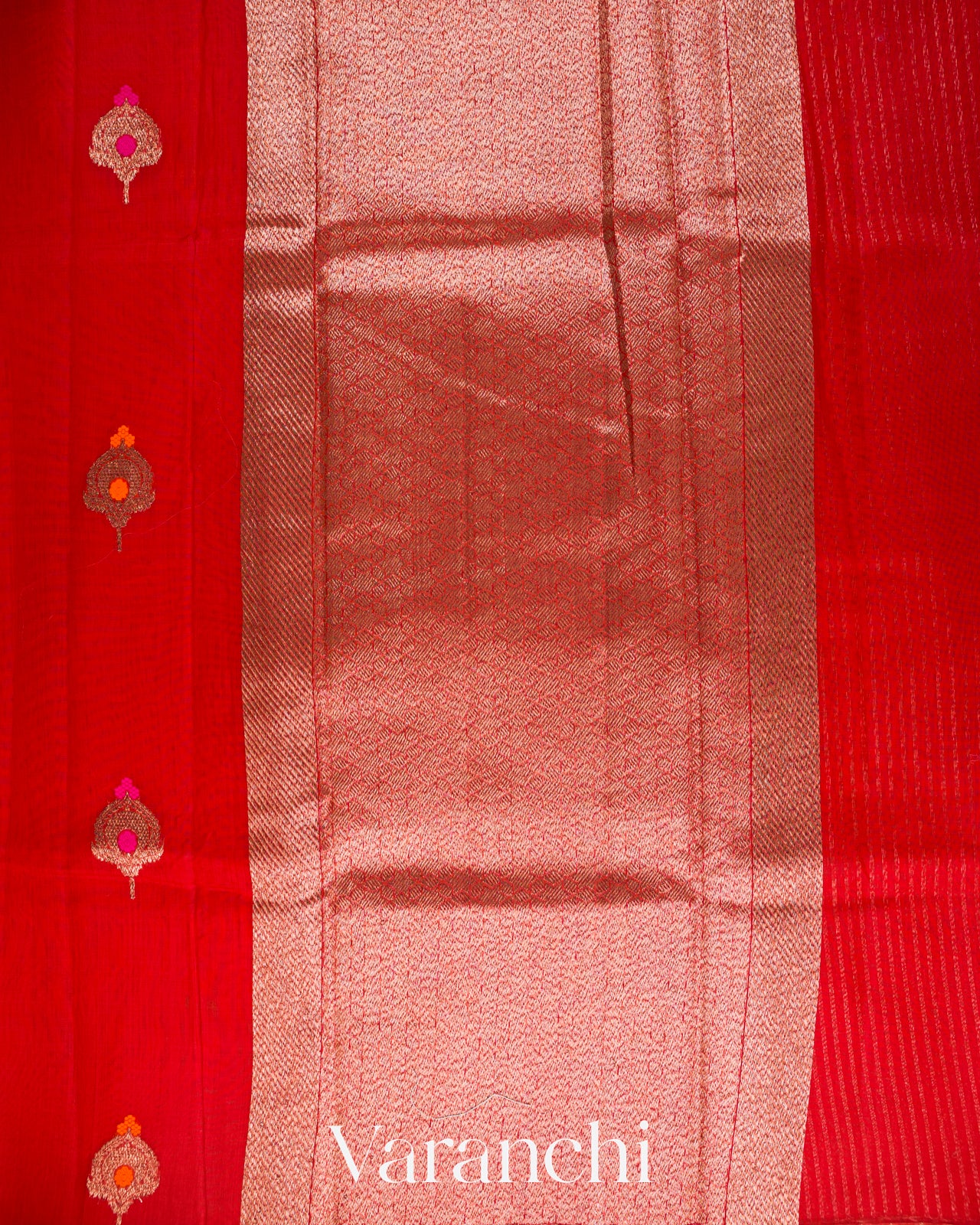 Tulip Red Pure Chanderi Silk Cotton Handloom Saree