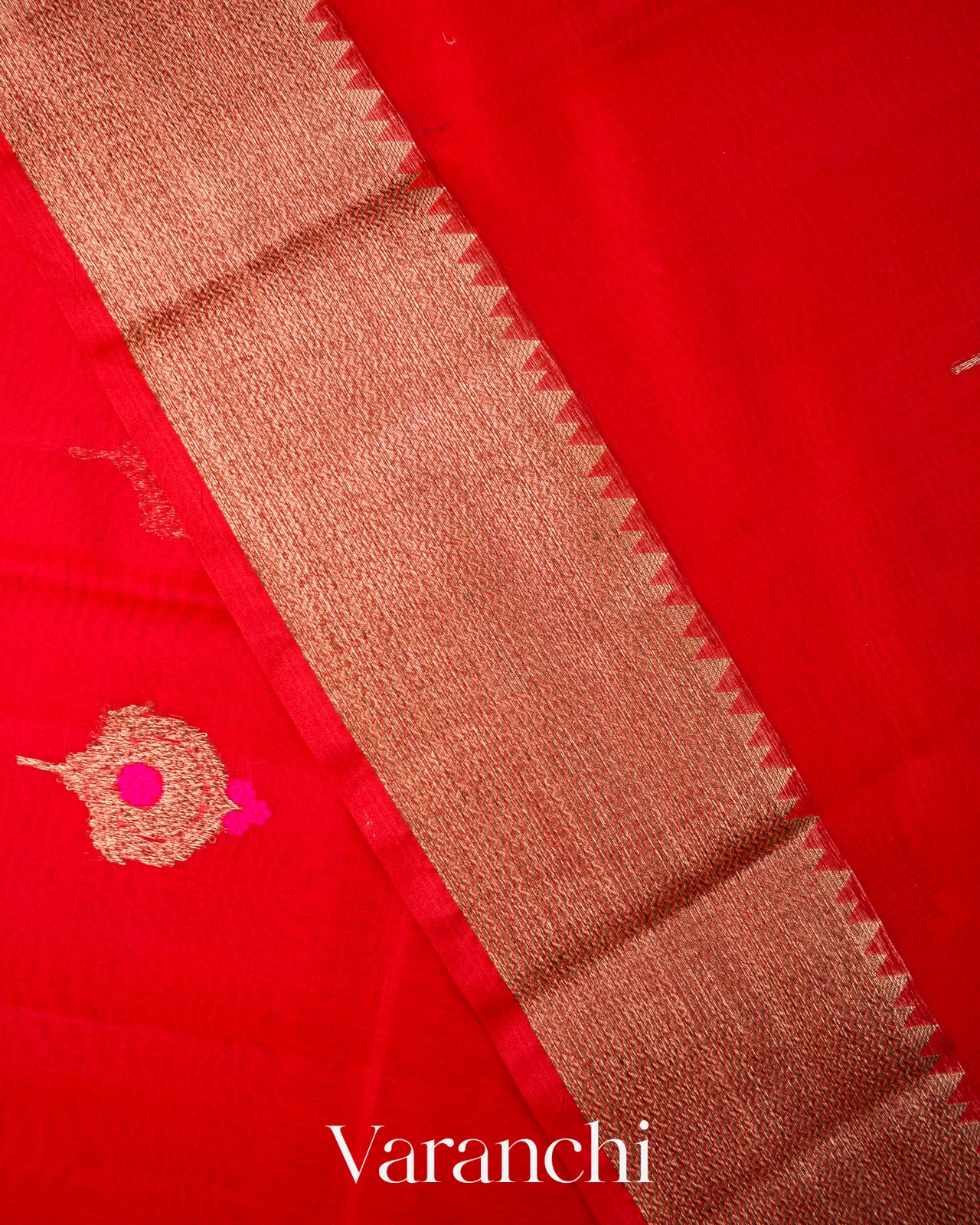 Tulip Red Pure Chanderi Silk Cotton Handloom Saree