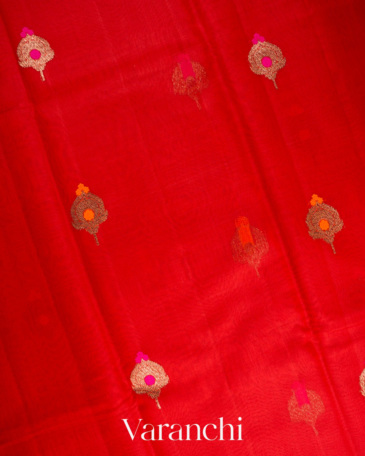 Tulip Red Pure Chanderi Silk Cotton Handloom Saree