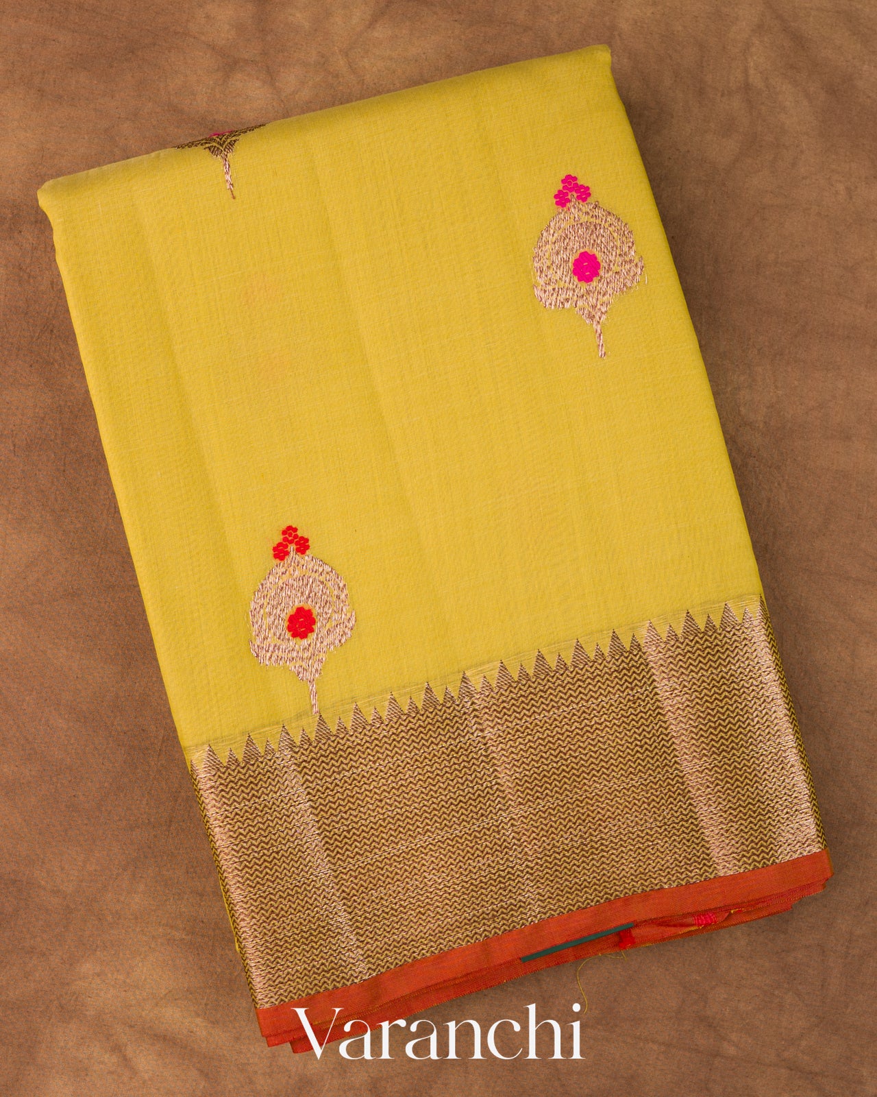Olive Yellow Pure Chanderi Silk Cotton Handloom Saree 