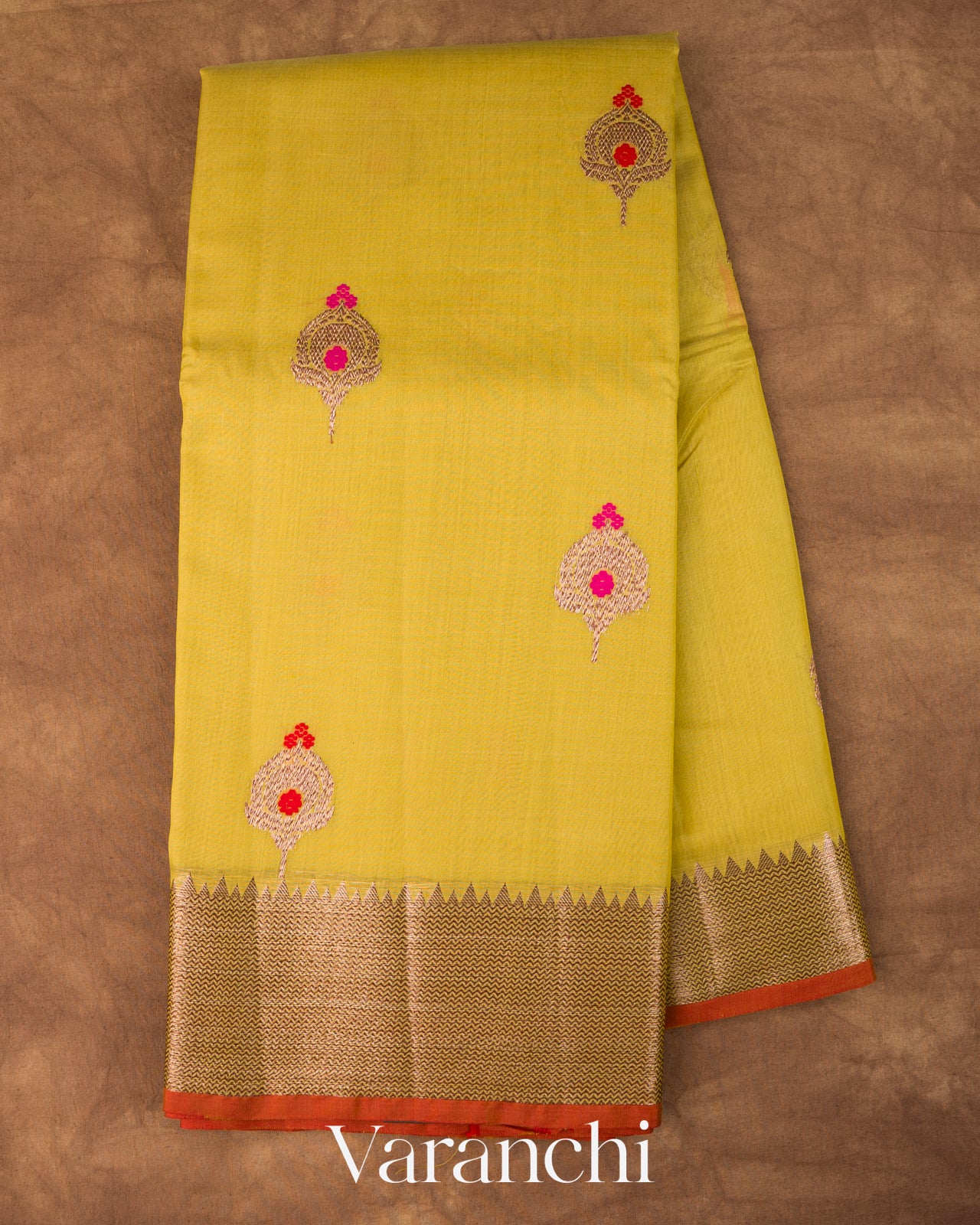 Olive Yellow Pure Chanderi Silk Cotton Handloom Saree 