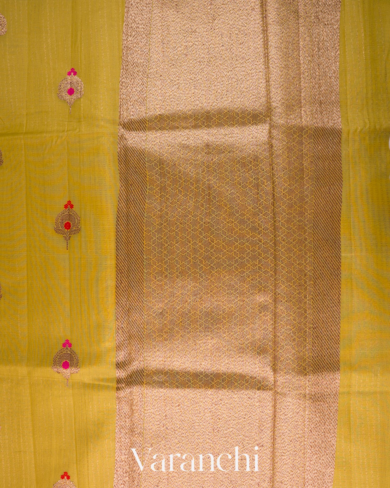 Olive Yellow Pure Chanderi Silk Cotton Handloom Saree 
