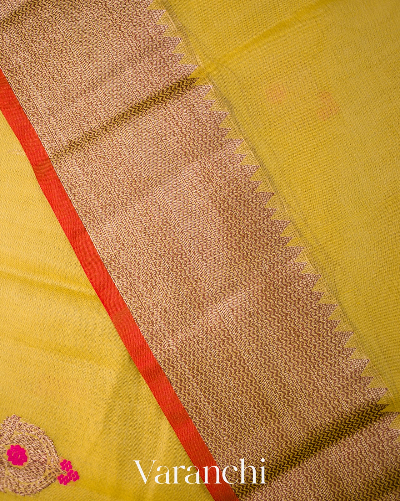 Olive Yellow Pure Chanderi Silk Cotton Handloom Saree 