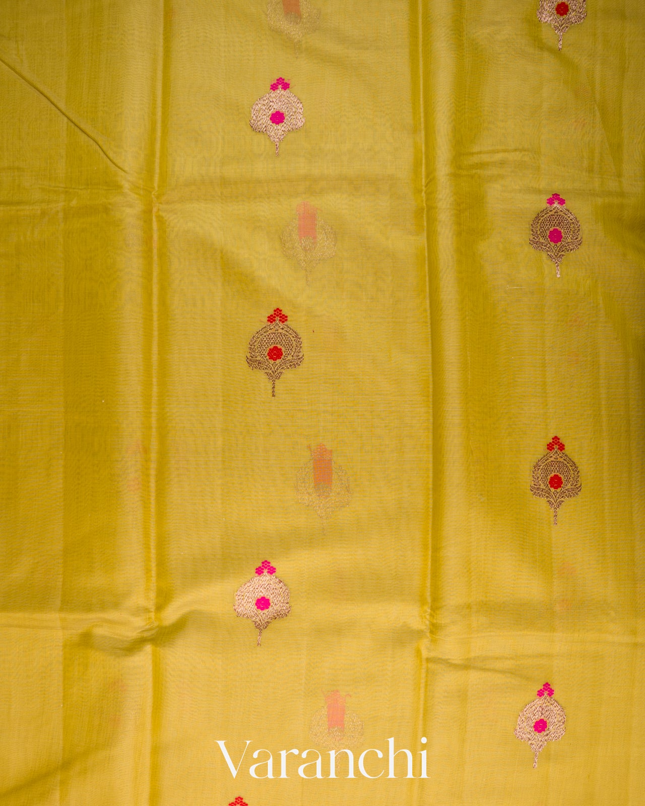 Olive Yellow Pure Chanderi Silk Cotton Handloom Saree 