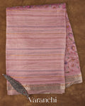 Baby Pink Striped and Tissue Applique Pure Kora Silk Saree