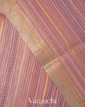 Baby Pink Striped and Tissue Applique Pure Kora Silk Saree