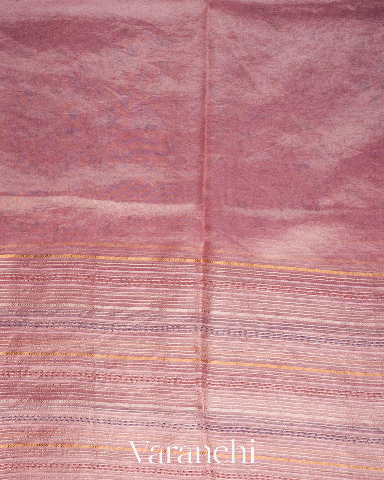 Baby Pink Striped and Tissue Applique Pure Kora Silk Saree