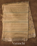 Beige Striped and Tissue Applique Pure Kora Silk Saree 