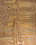 Beige Striped and Tissue Applique Pure Kora Silk Saree 