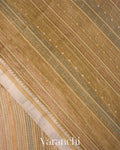 Beige Striped and Tissue Applique Pure Kora Silk Saree 