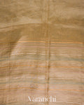 Beige Striped and Tissue Applique Pure Kora Silk Saree 