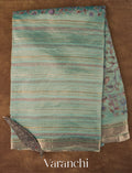 Sky Blue Striped and Tissue Applique Pure Kora Silk Saree 
