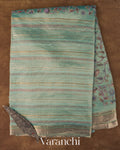 Sky Blue Floral Embroidered and Applique Pure Kora Silk Saree