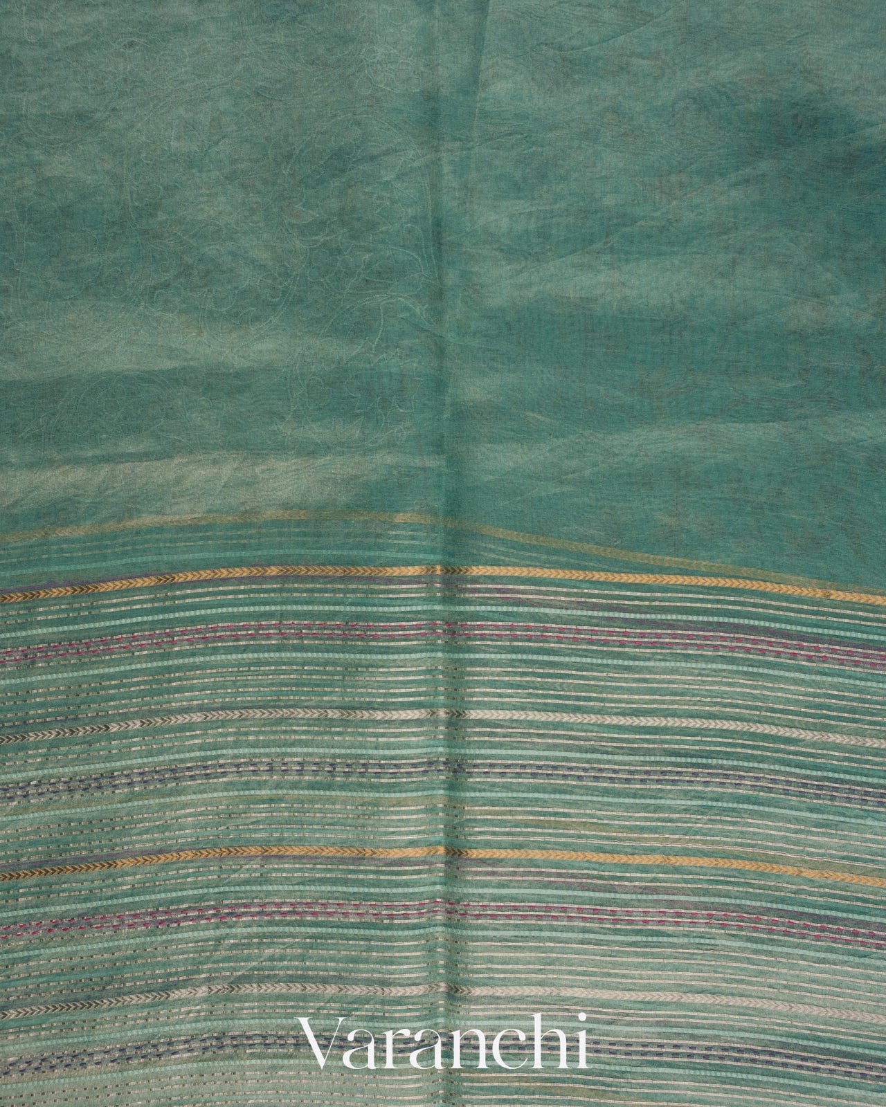 Sky Blue Striped and Tissue Applique Pure Kora Silk Saree 