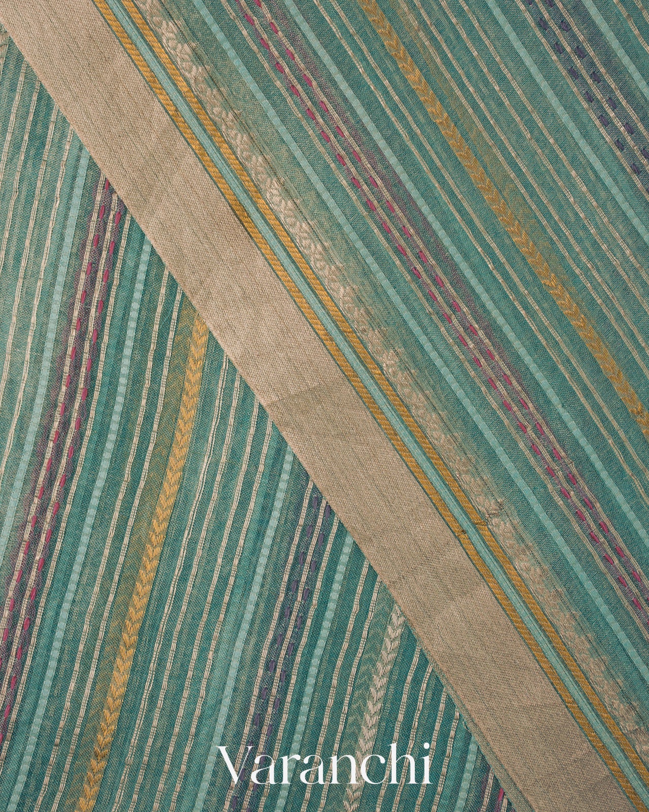Sky Blue Striped and Tissue Applique Pure Kora Silk Saree 