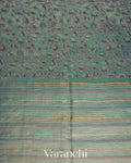 Sky Blue Striped and Tissue Applique Pure Kora Silk Saree 